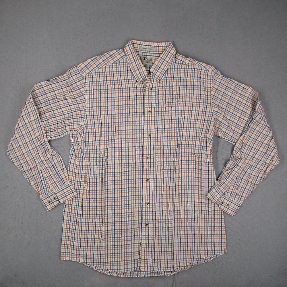 LL Bean Shirt Mens Large Tall Multicolored Wrinkle Resistant Button Up OGB34